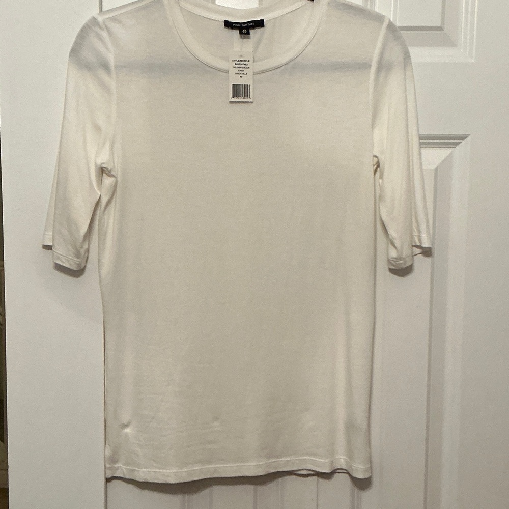 Pink Tartan Women's Ivory Short Sleeve Crewneck Top